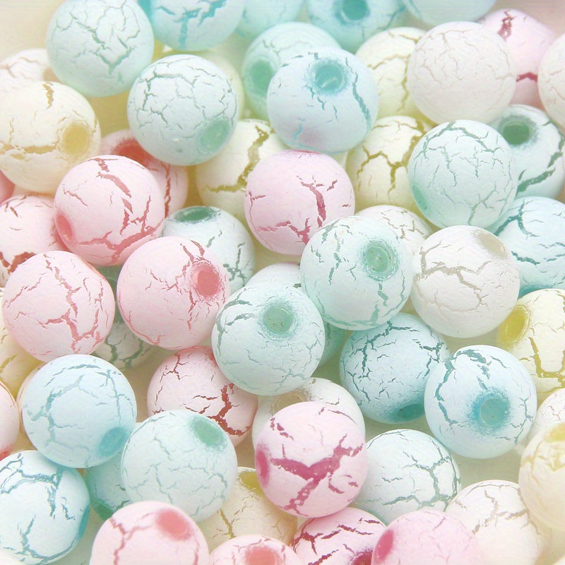 8mm 10mm 50pcs Crackle Acrylic Round Beads For Diy Bracelet Necklace Beading Accessories, Colorful Spacer Beads, Crackle Beads - Random Colors