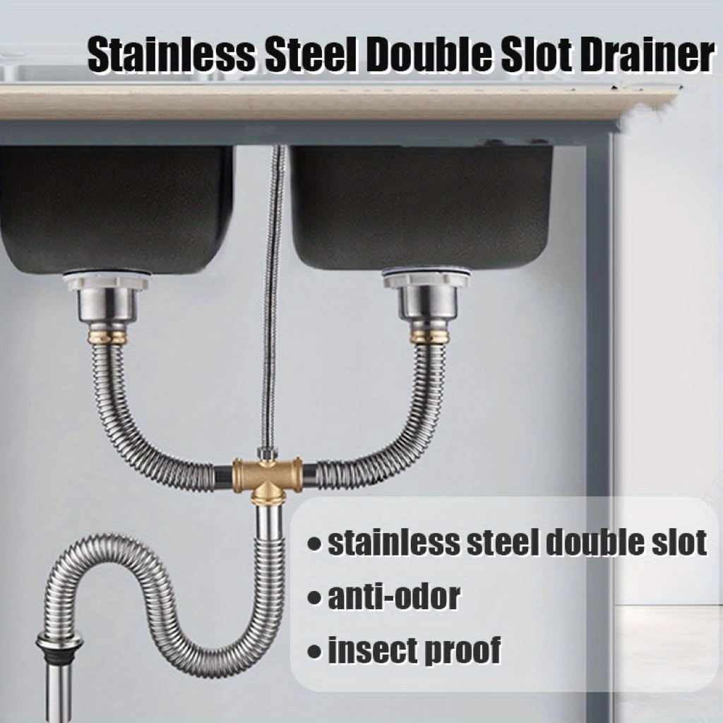 Flexible P Trap Double Bowl Sink Drain Stainless Steel - Temu