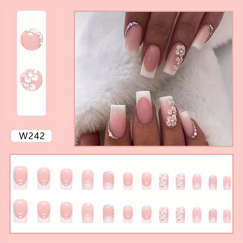 Image of Brightening, Romantic, Simple Pure Desire Press-on Nails With Rhinestones, European And American Ins-style False Nails