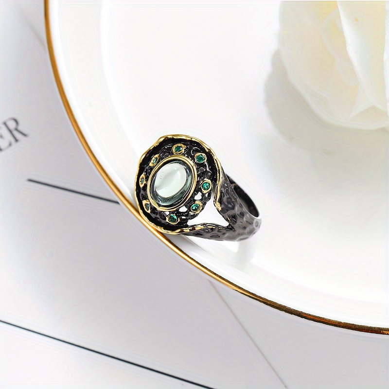 Splendide bague vintage modèle chevalière femme en plaqué or ornée de pierre noir taille 51 💕 - Montres & Bijoux