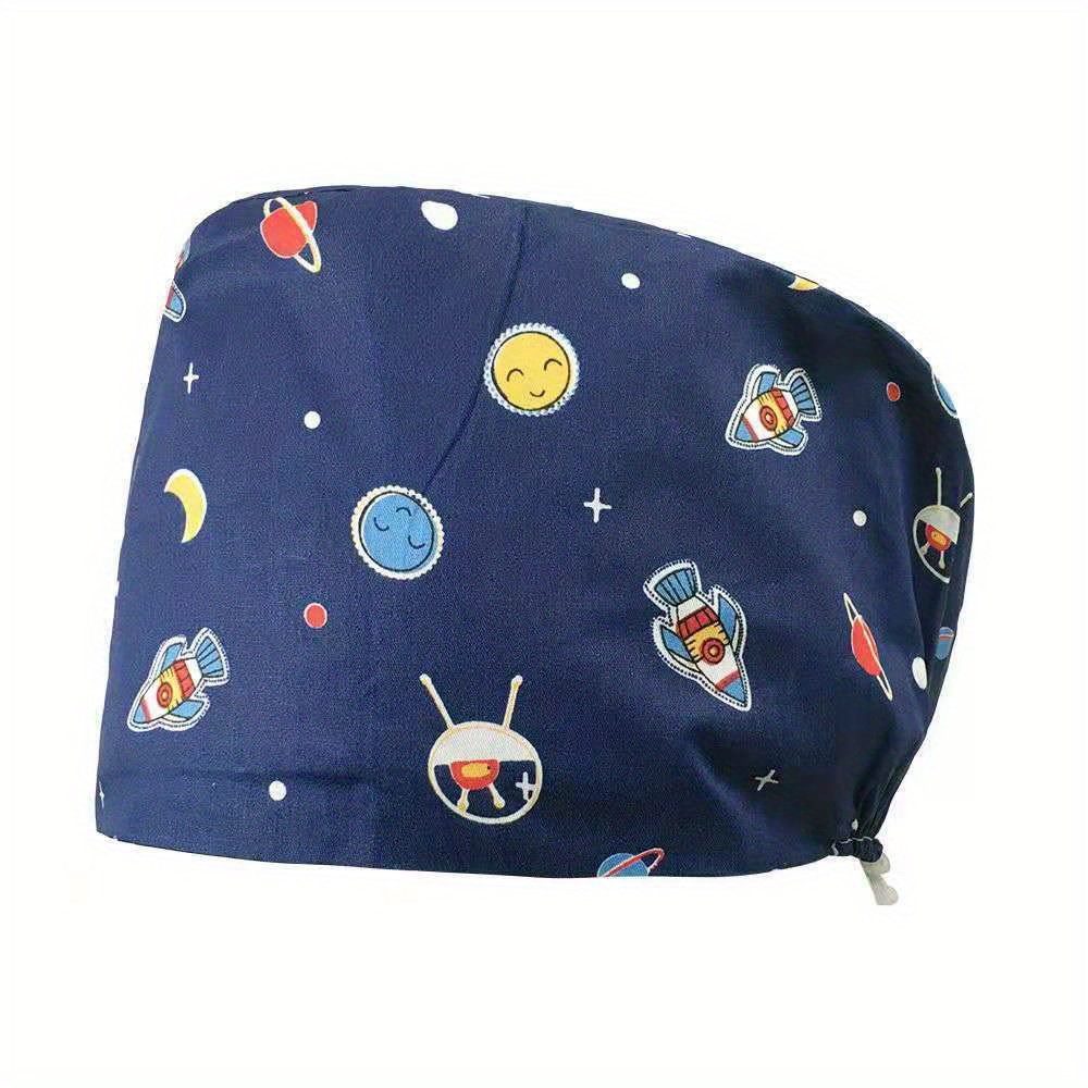 Printed Adjustable Work Cap Scrub Nurse Hat Men Women