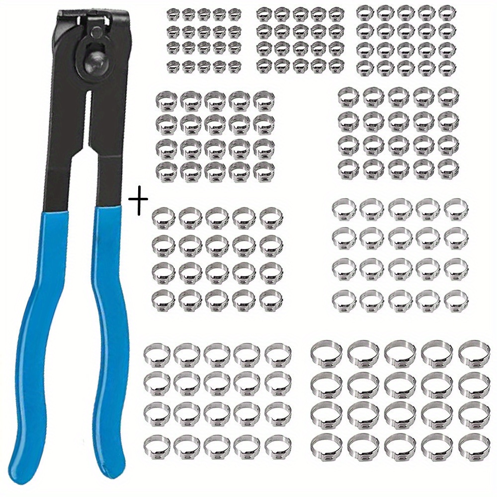 180pcs/set 5.8-21mm Ear Hose Clamps Crimping With Blue Clamp Pliers Wood Working Tools