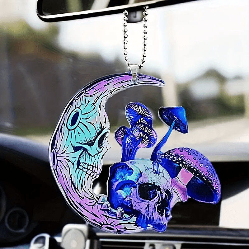 Colorful Moon Skull Mushroom Fan Keychain: Perfect For Car