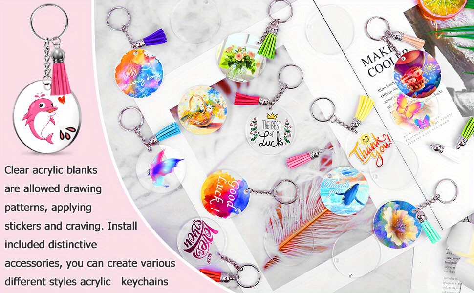 180 Pieces Acrylic Keychain Making Kit Clear Acrylic Keychain Blanks and  Colorful Pendants for DIY Projects 