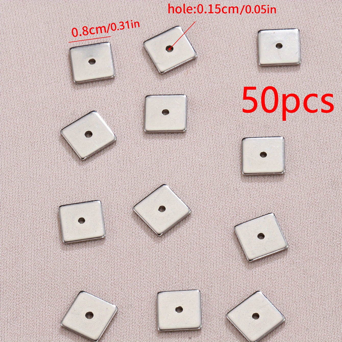 50pcs Stainless Steel Square Loose Beads For Bracelets DIY Spacer