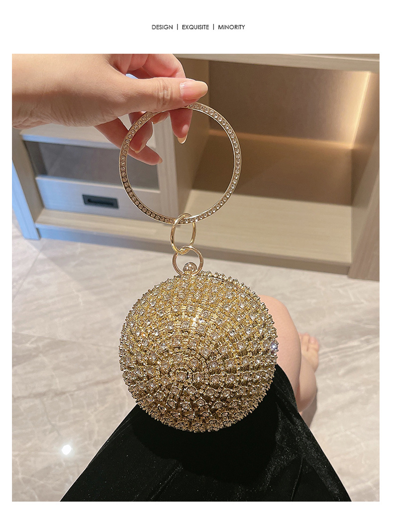 rhinestone round evening bag glitter top ring clutch purse womens elegant handbags for prom party wedding for carnaval music festival details 3
