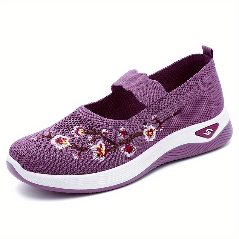 Women's Knitted Flat Shoes Comfy Floral Embroidered Slip - Temu