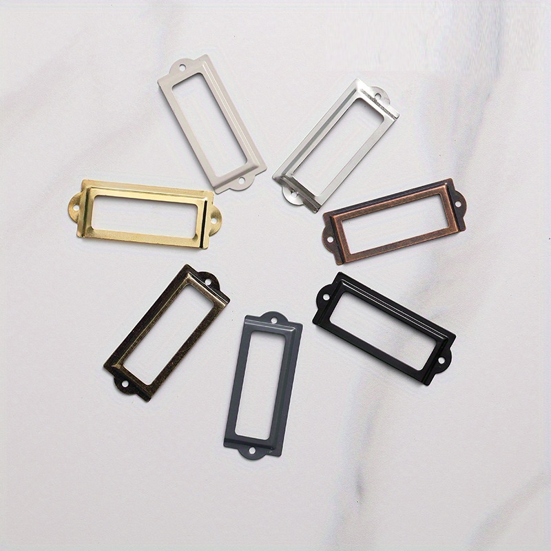 60 Pcs Office Library File Drawer Cabinet Card Tag Label Holder Metal Frame, Antique Bronze Metal Label Holders Name Card Frame For Wood Drawers Shelves Fabric Bins, 3 Sizes