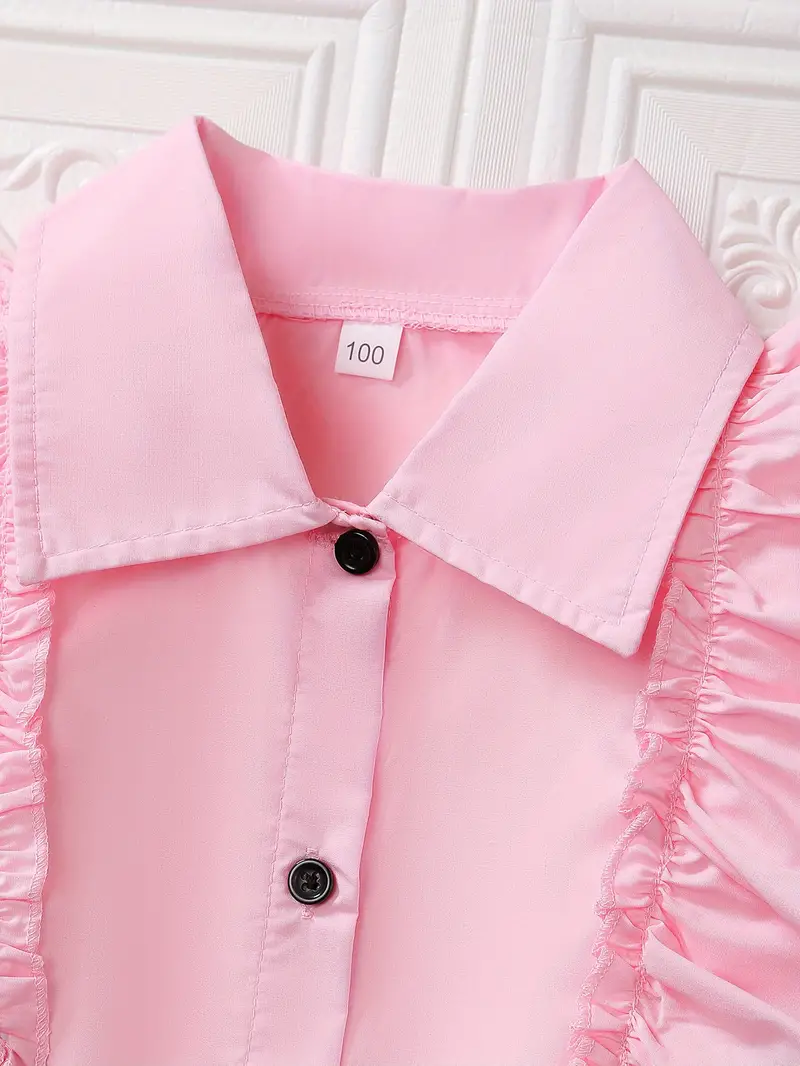 toddler girls short sleeve ruffle trim button casual denim spliced shirt dress for party kids summer clothes details 2