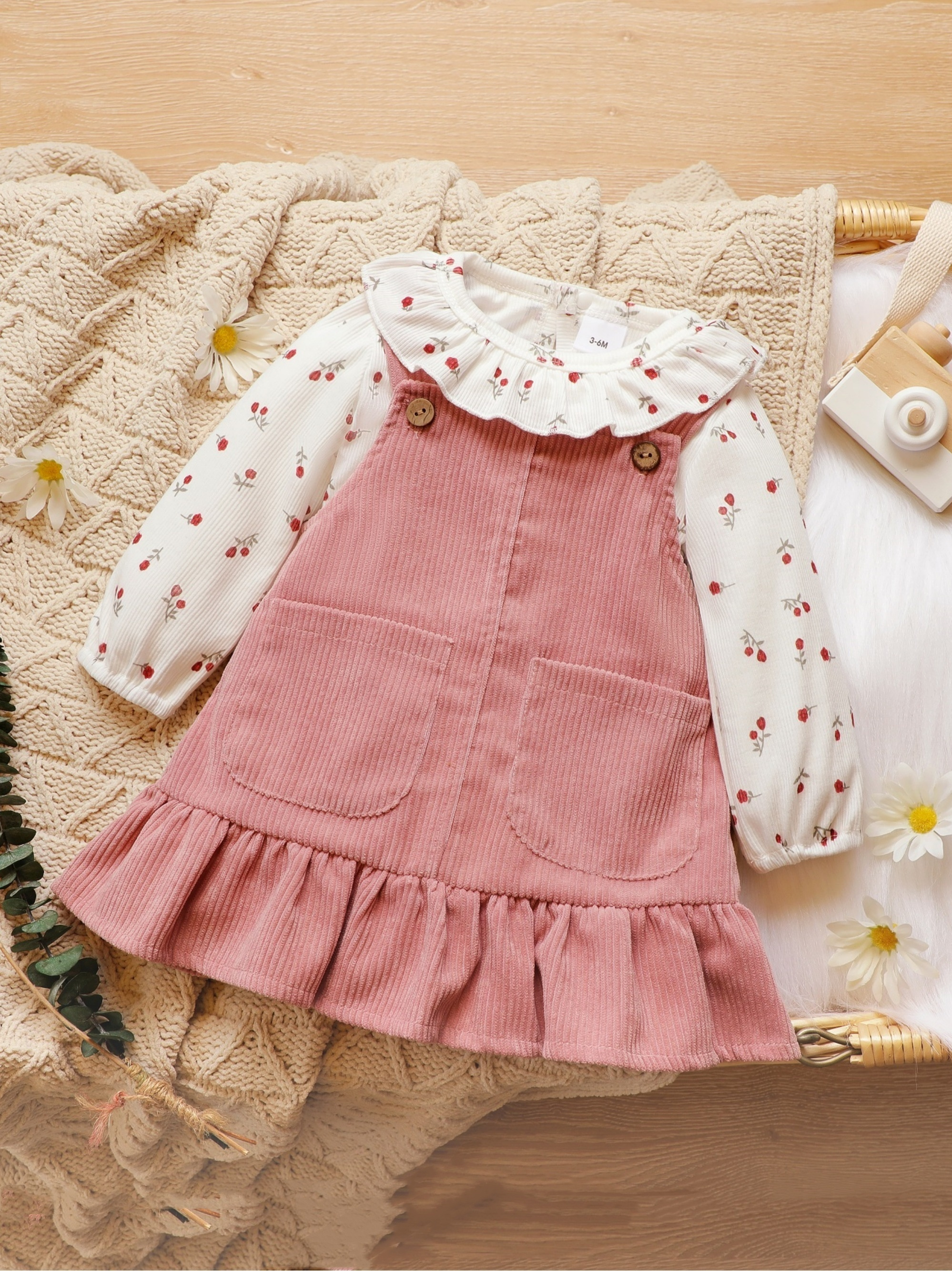 Baby Girls Cute Overalls Romper 2pcs 정장 러블리 인형 칼라 플로랄 바디 수트 Temu