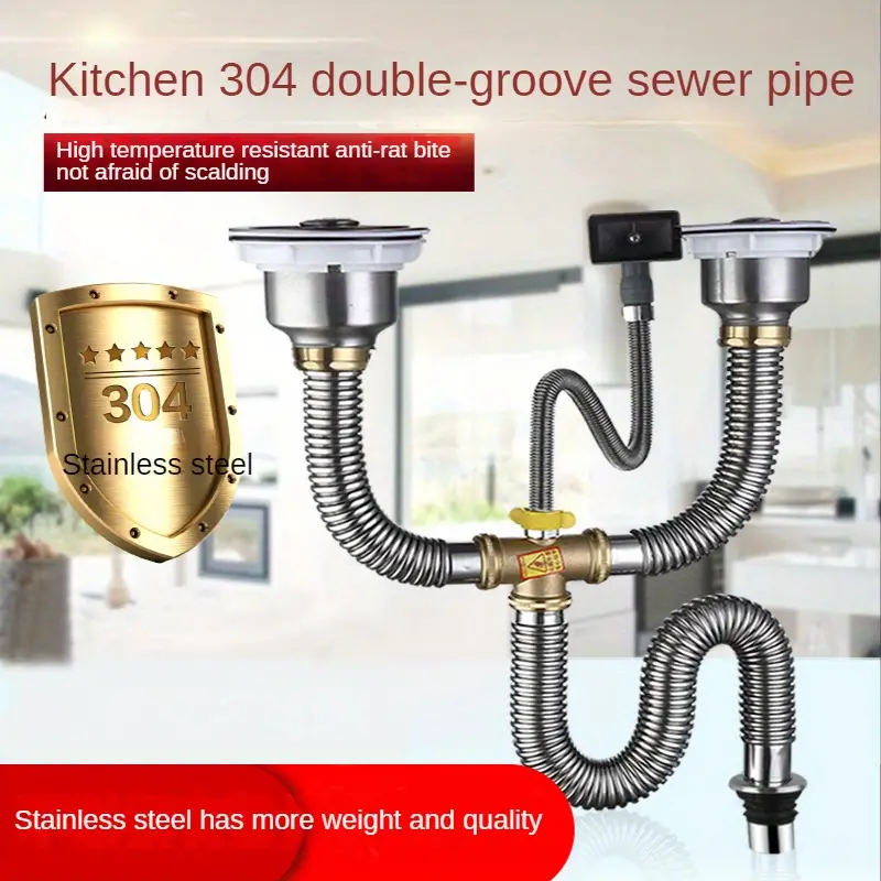 Flexible P Trap Double Bowl Sink Drain Stainless Steel - Temu