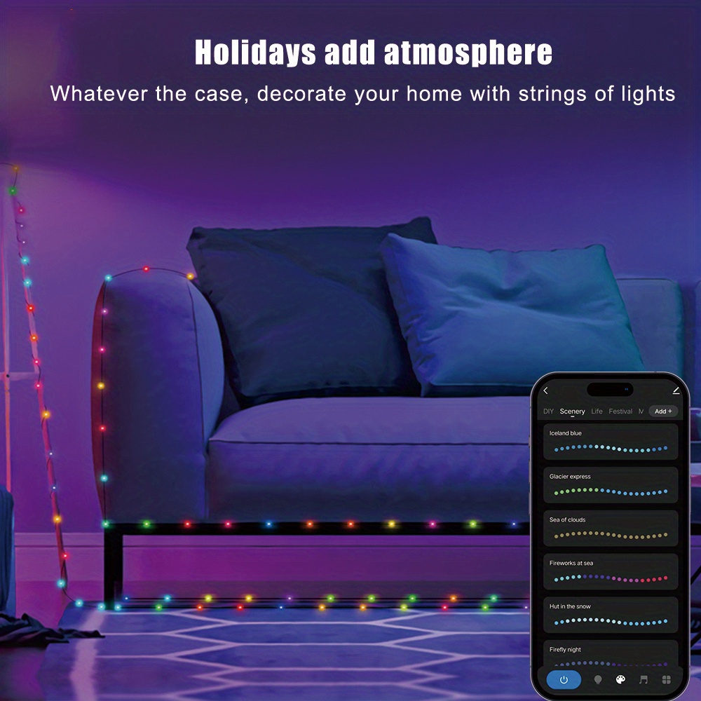 set tuya smart string lights work with alexa google home app scene control warm white icrgb color changing 65 6ft led fairy lights plug in music twinkle lights for christmas room bedroom wedding party wall decor details 5