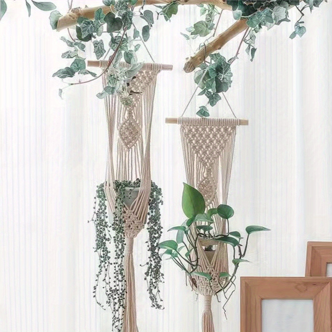 1pc Bohemian Style Woven Hanging Basket, Planter Not Included 7.87 X Inches, Shelf Baskets