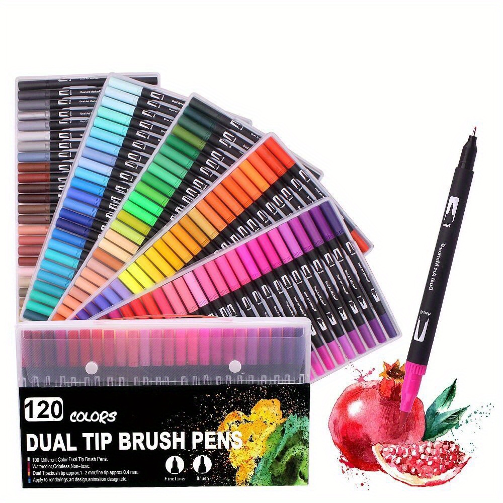 Watercolor Art Markers Brush Pen Dual Tip Fineliner Drawing - Temu