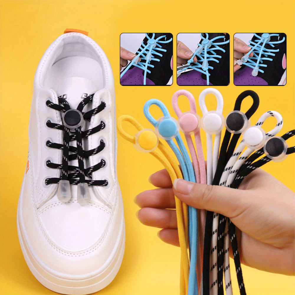 No Tie Shoelace Elastic Round Lock Shoe laces Sneakers Shoelaces without ties Adult Laces for Shoes Shoestrings, Colorful No-tie Lacing System