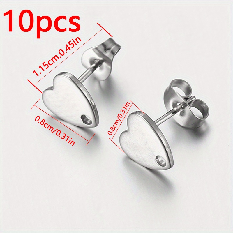 TEMU 10 Uds. Pendientes Dorados De Acero Inoxidable Con Forma De Corazón Para Pendientes De Bricolaje, Base Para Hacer Joyas, Accesorios Con Agujeros