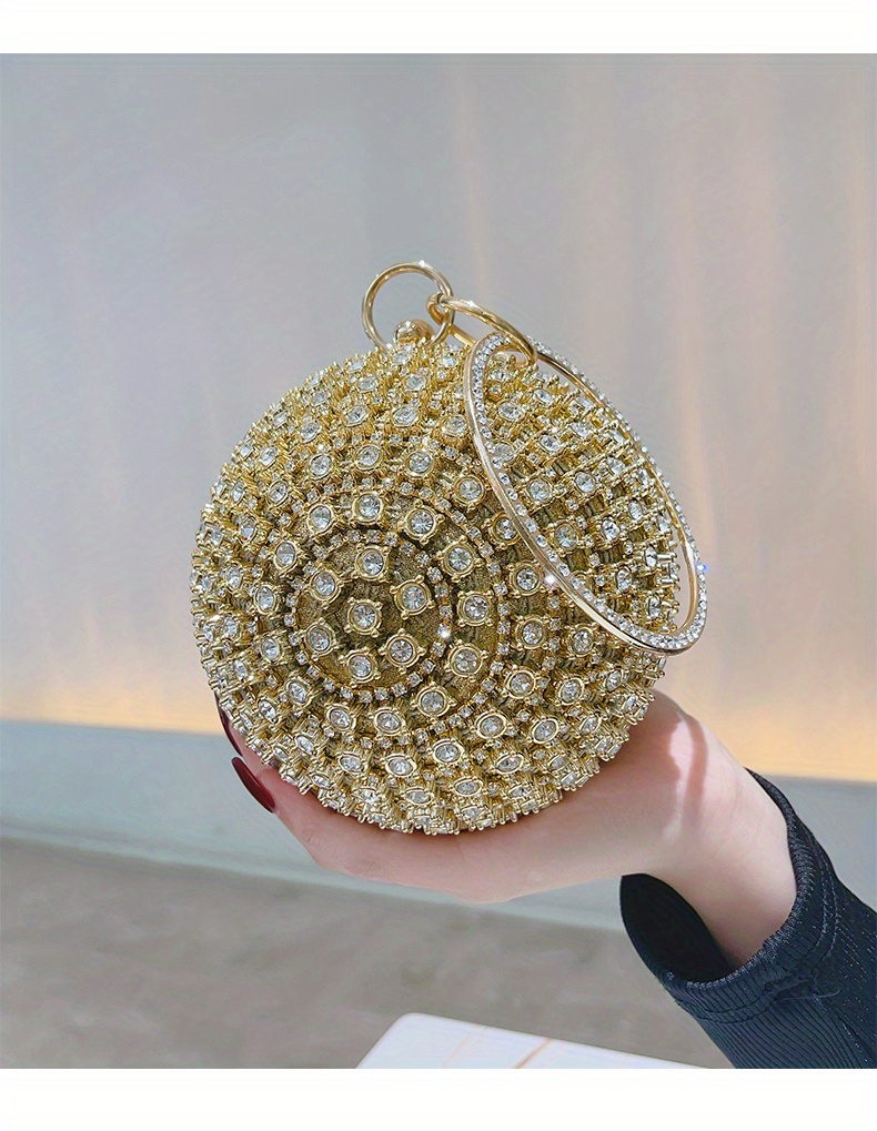 rhinestone round evening bag glitter top ring clutch purse womens elegant handbags for prom party wedding for carnaval music festival details 1