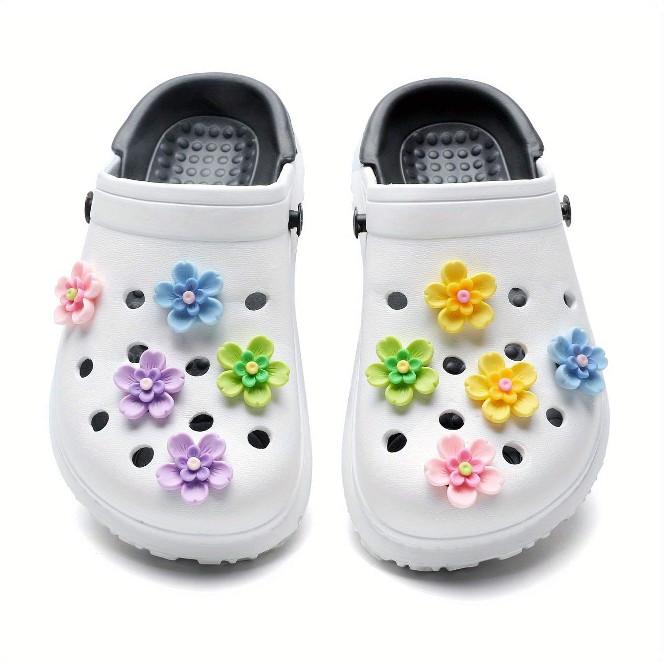 Flower Shoe Charms Fits for Croc Clog Sandals Cute Designer Shoe Accessories Decoration for Women Girls with Chains Birthday Gifts Party Favors