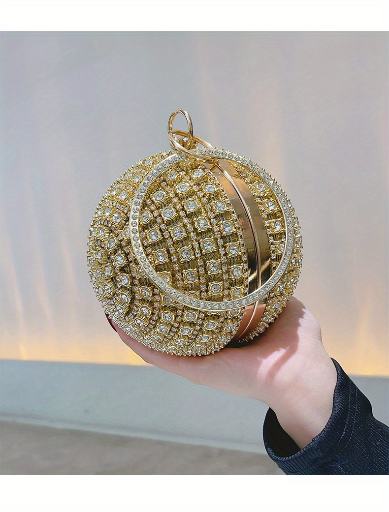 rhinestone round evening bag glitter top ring clutch purse womens elegant handbags for prom party wedding for carnaval music festival details 2