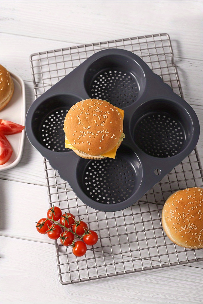 2pcs Hamburger Bun Stampi 4 / 6 cavità silicone forato pane stampo  strumenti di cottura gadget da cucina accessori da cucina