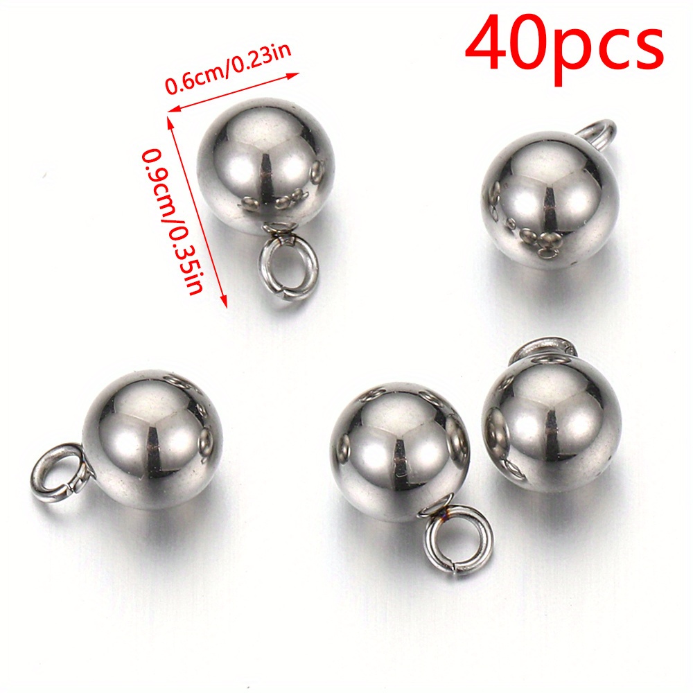 20-40pcs Stainless Steel Beads Solid Ball Charms for Necklace Bracelet Jewelry, Jewels Making DIY Earrings Golden Bead Pendants,Temu