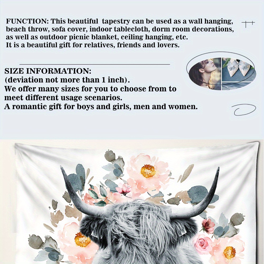 Cow Bedroom Tapestry Picture Wall Decoration Highland Cow Print