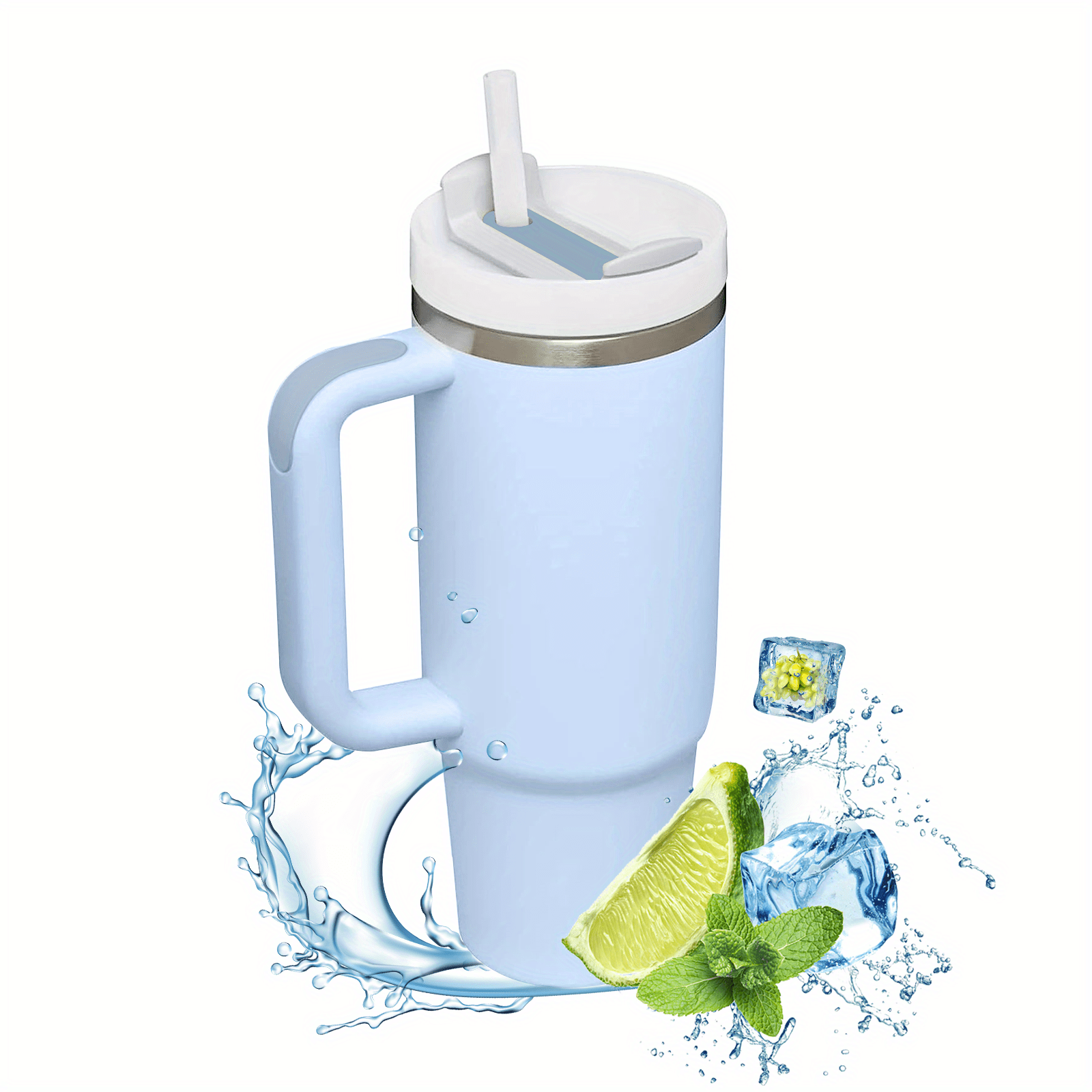 Light Blue Travel Tumbler 40 Oz with Handle