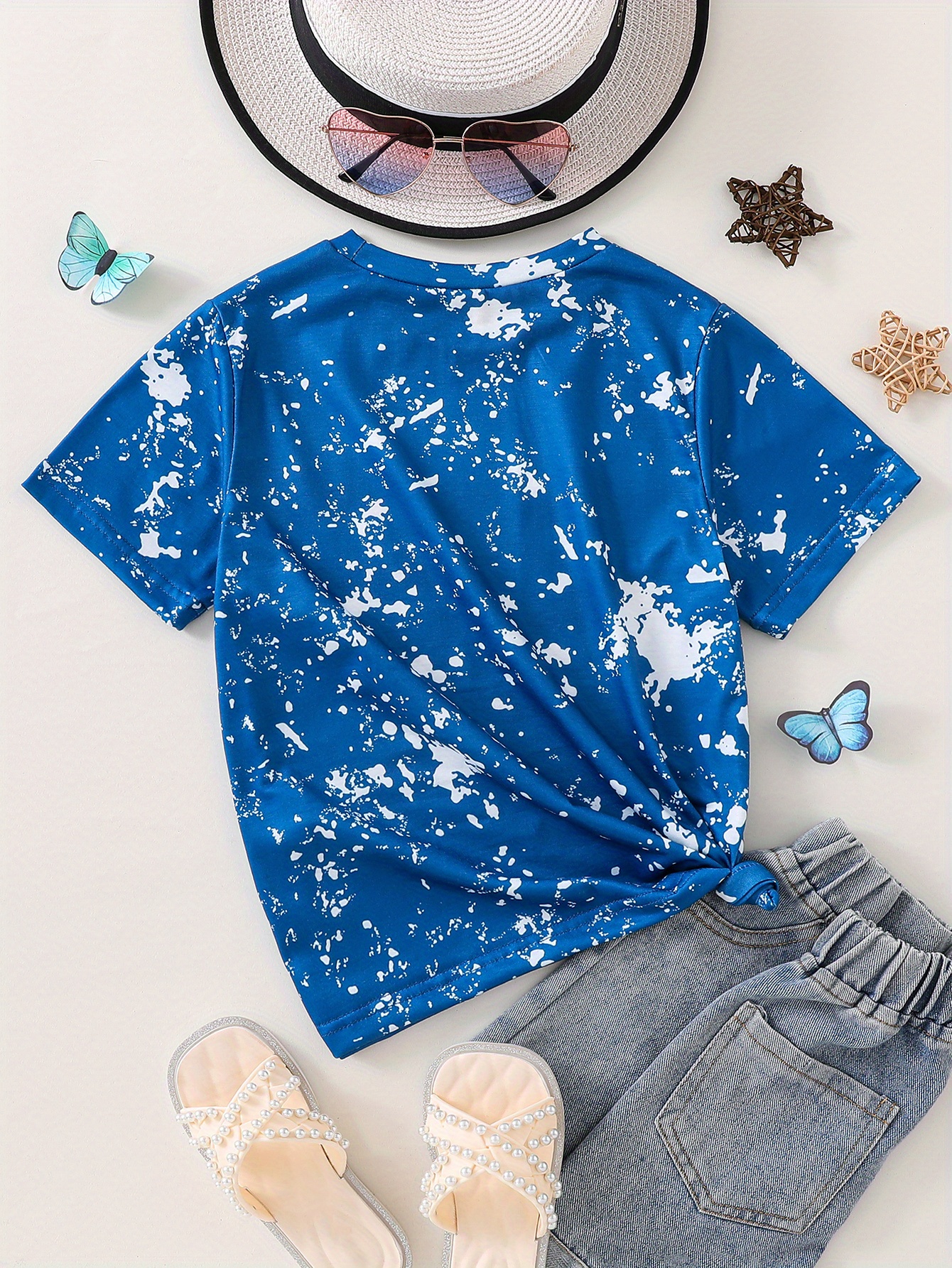 Girls Flower Butterfly Graphic T-shirt, Casual Round Neck Tees Top For ...