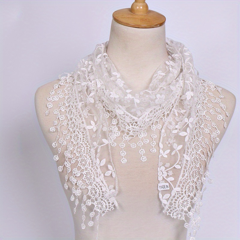 TEMU Châle en dentelle bohème pour femme - Écharpe triangulaire en polyester respirant avec broderie florale, design pour un décontracté, lavable en