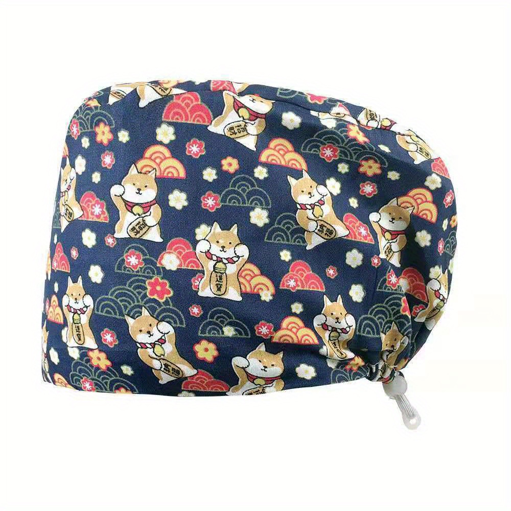 Printed Adjustable Work Cap Scrub Nurse Hat Men Women