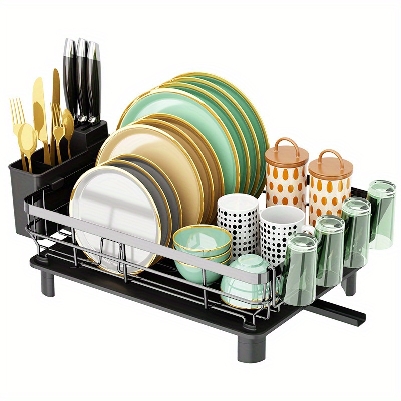 Homezilla Two-Tier Dish Drying Rack - Rust Proof Stainless Steel,  Self-Draining - Ideal for Small Kitchen Counter, Easy Assembly, No Tools  Required