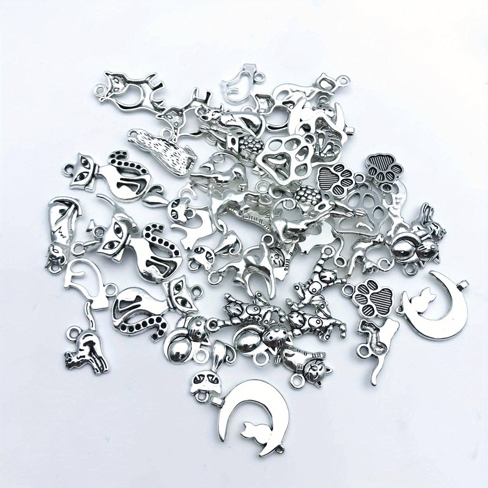   mix 51pcszinc alloy antique silvery   cats shaped charms pendants for diy necklace bracelet earrings jewelry making details 6