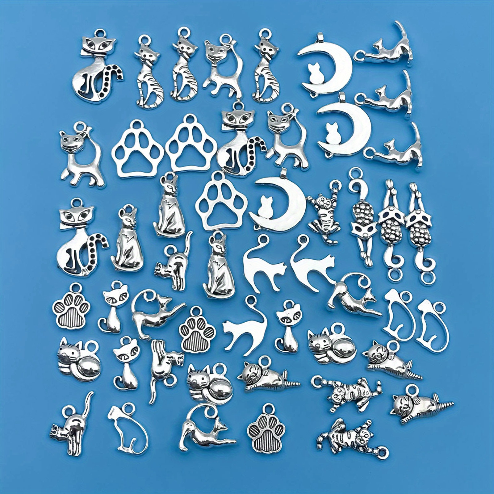   mix 51pcszinc alloy antique silvery   cats shaped charms pendants for diy necklace bracelet earrings jewelry making details 0