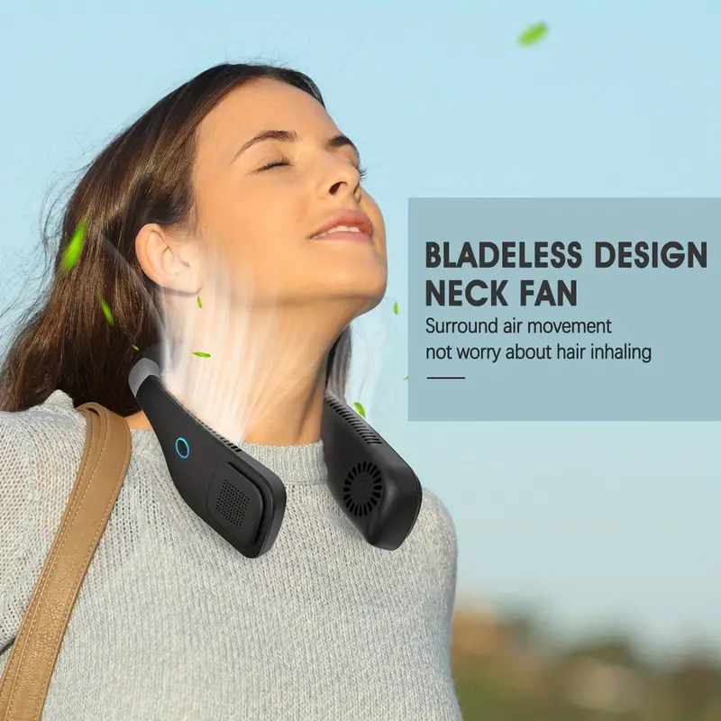 1pc portable neck fan hands free bladeless fan operated wearable personal fan leafless rechargeable headphone design usb powered fan 3 speeds details 0