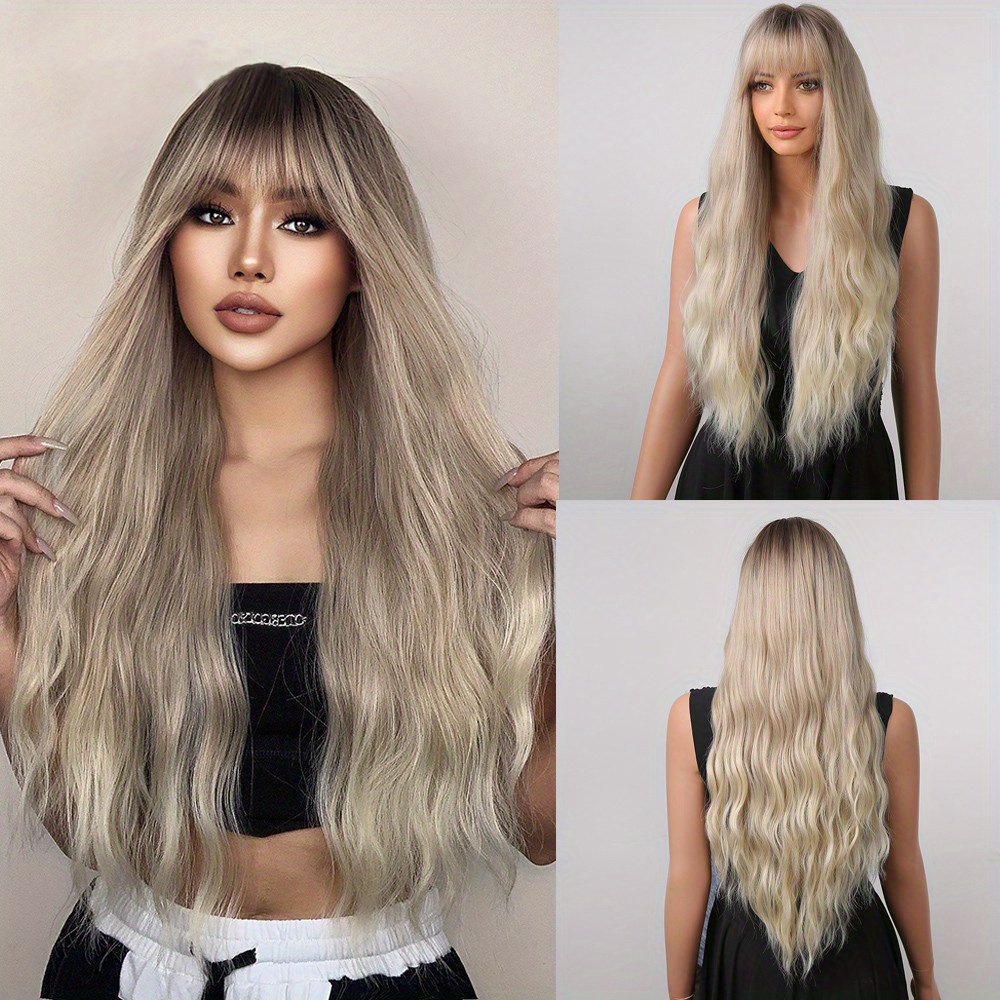 Natural Looking Blonde Wavy Wig Bangs Women Girls Perfect - Temu