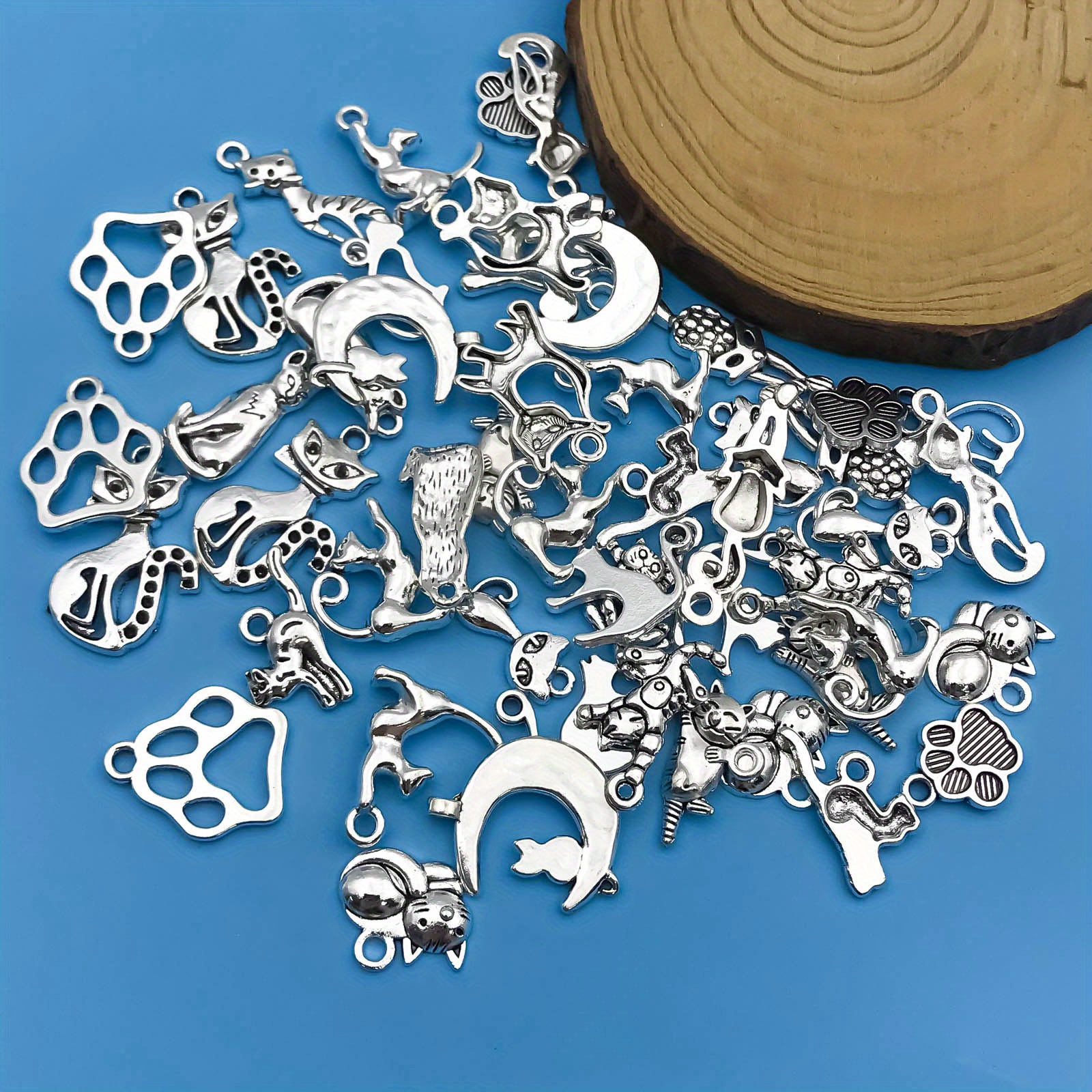   mix 51pcszinc alloy antique silvery   cats shaped charms pendants for diy necklace bracelet earrings jewelry making details 3