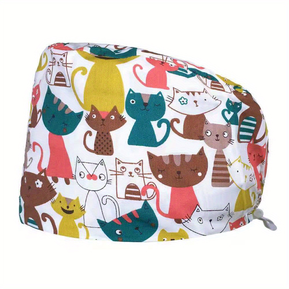 Printed Adjustable Work Cap Scrub Nurse Hat Men Women