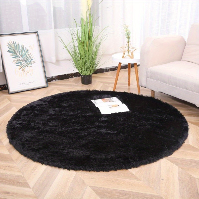 plush round area rug soft machine washable fluffy carpet for bedroom living room decor details 2