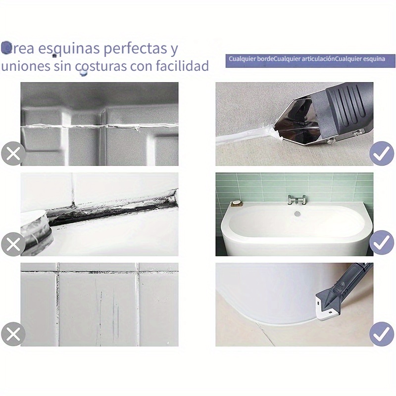 5 en 1 quita silicona herramienta, kit de calafateo Equipado con raspador  de acabado de Acero Inoxidable, aplicador silicona, aplicador mortero juntas  para Ventana,Cocina,Baño (A) : : Bricolaje y herramientas