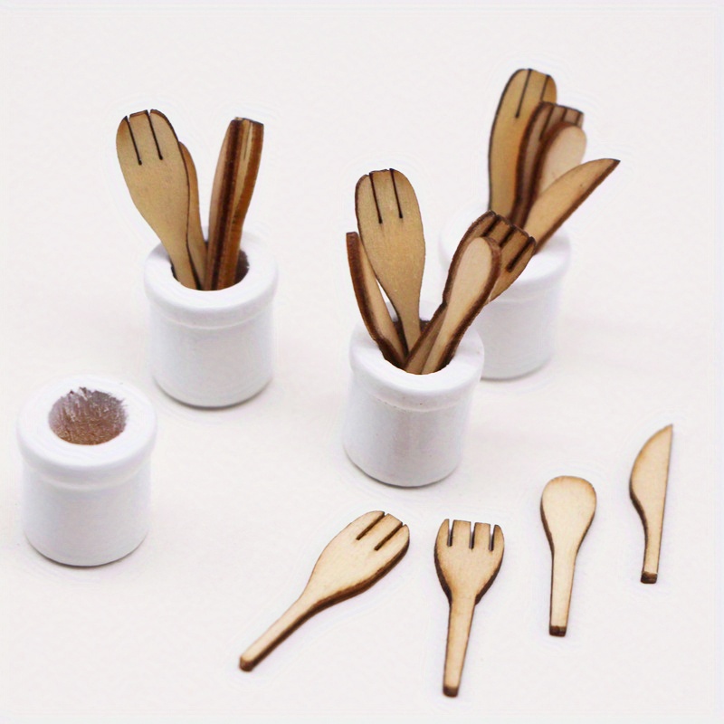 Miniature Wooden Kitchen Utensils Set - Perfect For Diy Production