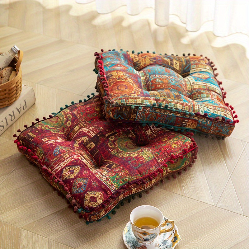 Cojín redondo para silla, asiento más grueso, suelo, futón, Tatami, cojín de  algodón Tiras de cafe kusrkot Almohada de piso de cojín Tatami