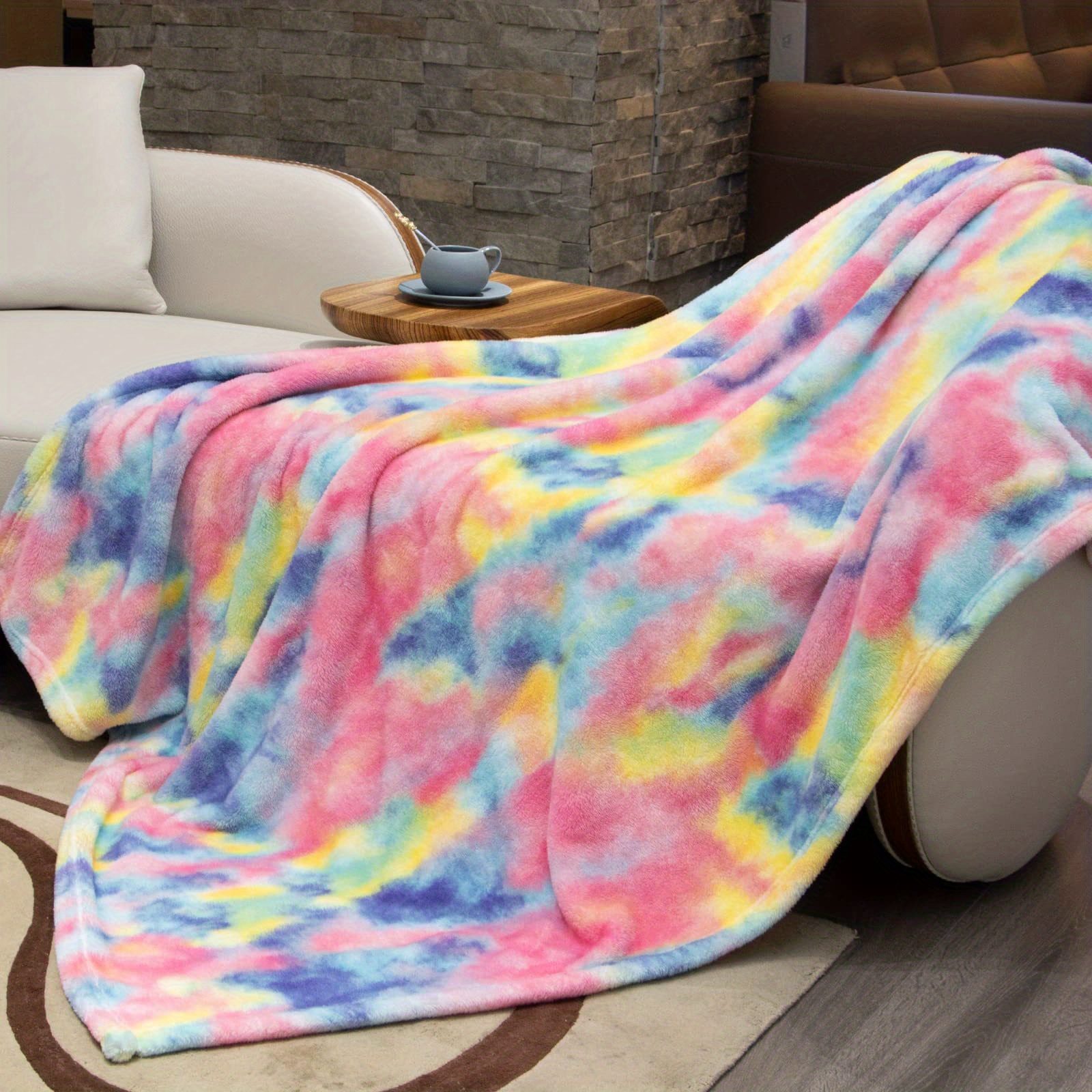 Tie Dyed Fluffy Faux Fur Fleece Lined Soft Throw Blanket Temu