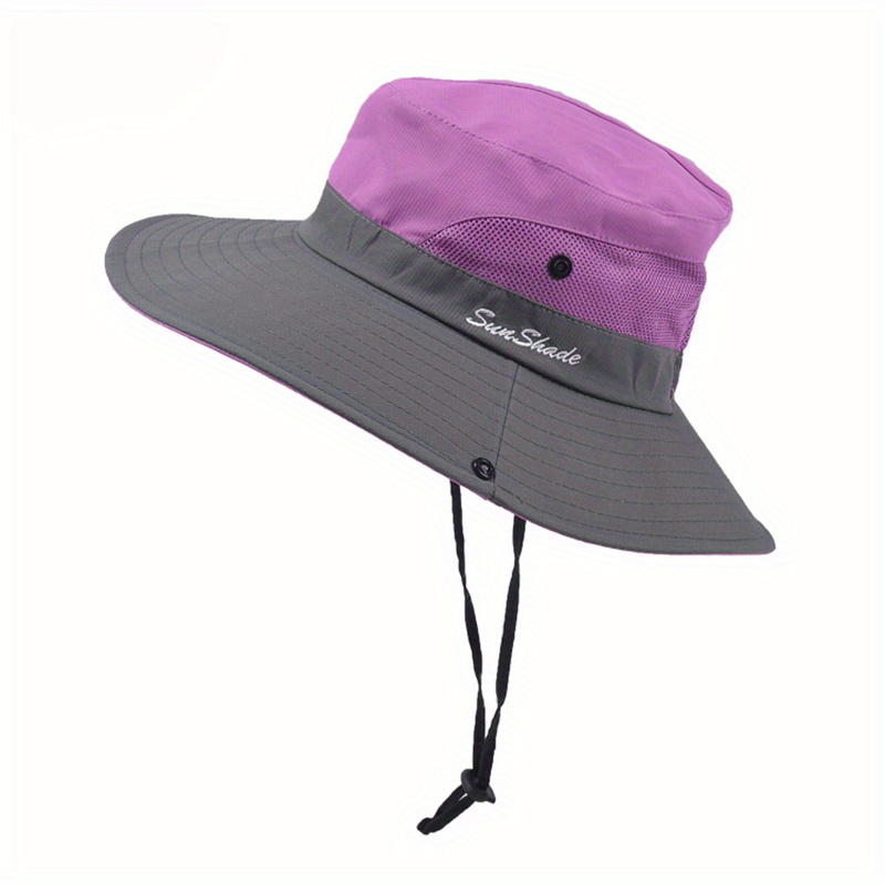 Women's Sun Hat With Ponytail Hole Sun Shade Hat Uv Protection Foldable  Mesh Wide Brim Beach Fishing Hat For Women, Pink