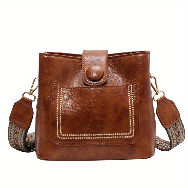 Vintage Simple Small Pu Leather Bucket Messenger Bag For Women