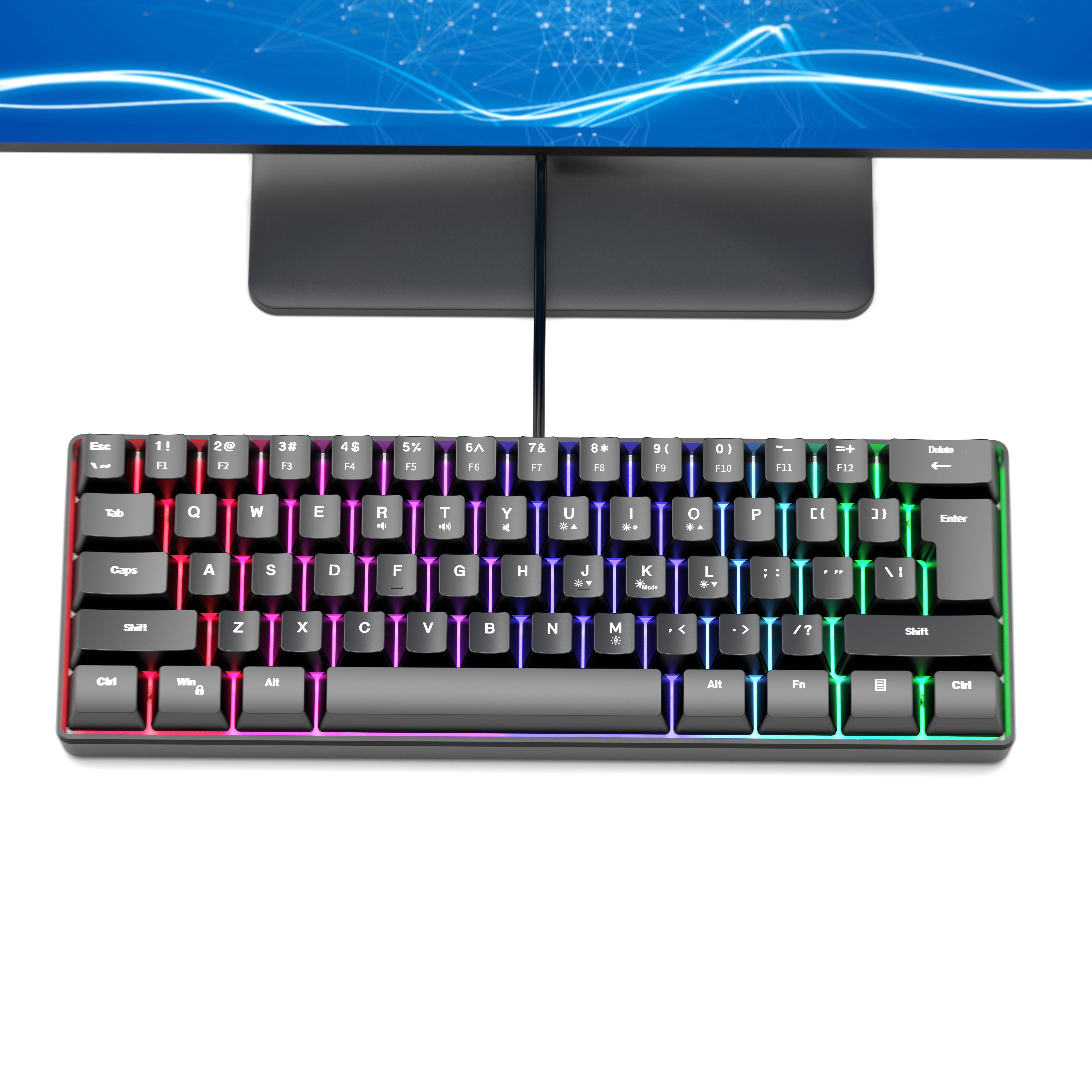 black rgb colorful luminous gaming keyboard mini 60 scale 61 keys translucent usb keyboard portable ergonomic high   design key   keyboard no fading keys colorful light night special backlit keyboard suitable for desktop computer laptop all in one multiple systems multiple   pc   ps4   one gamer details 9