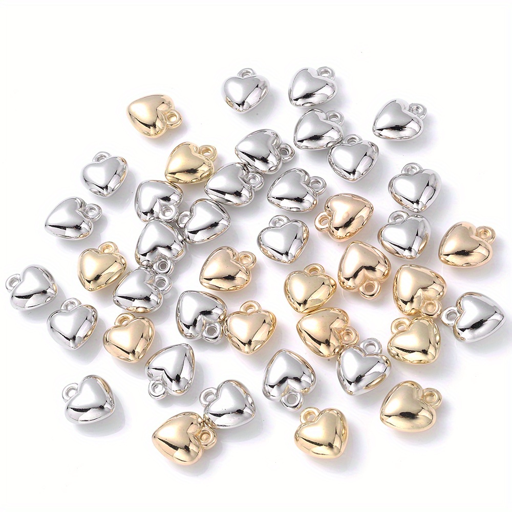 Image of 50pcs Heart Shape Pendant Beads Ccb Metal Color Charm Beads For Jewelry Making Bracelet Loose Spacer Bead Additions