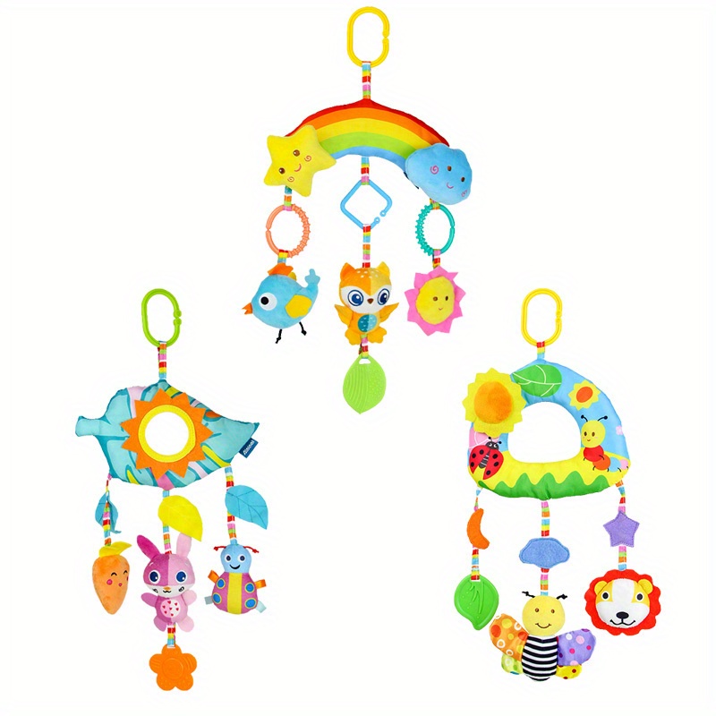 rainbow crib hanging toy for   soothing rattle plush animal pendant for strollers car seats beds perfect birthday gift for   to 12 months details 0