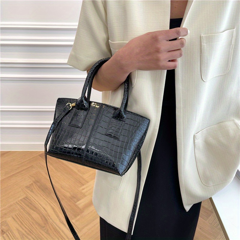 Simple Crocodile Embossed Handbag, Solid Color Satchel Bag, All-match Flap  Shoulder Bag - Temu United Arab Emirates