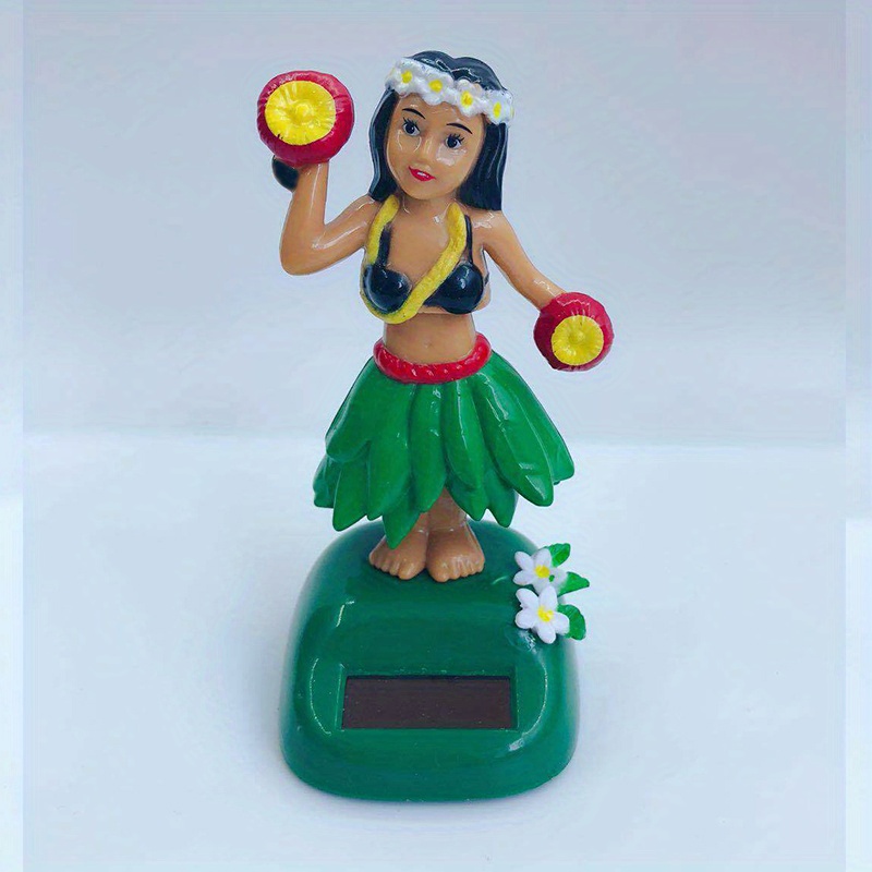 Solar-powered Hawaiian girl figurine for car decoration, featuring