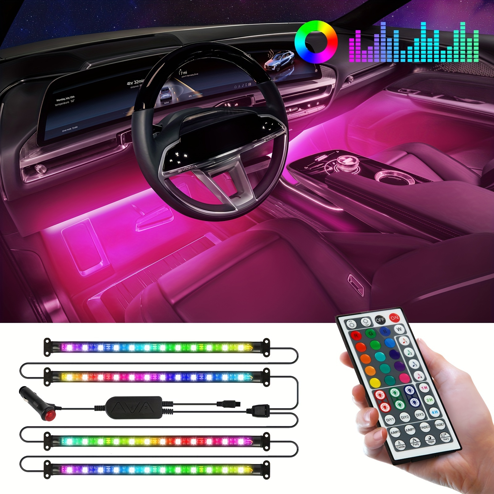 48rgb Car Led Lights Car Accessories App Control Inside - Temu